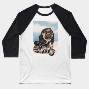 Pug Dog Biker Motorcycle Baseball T-Shirt